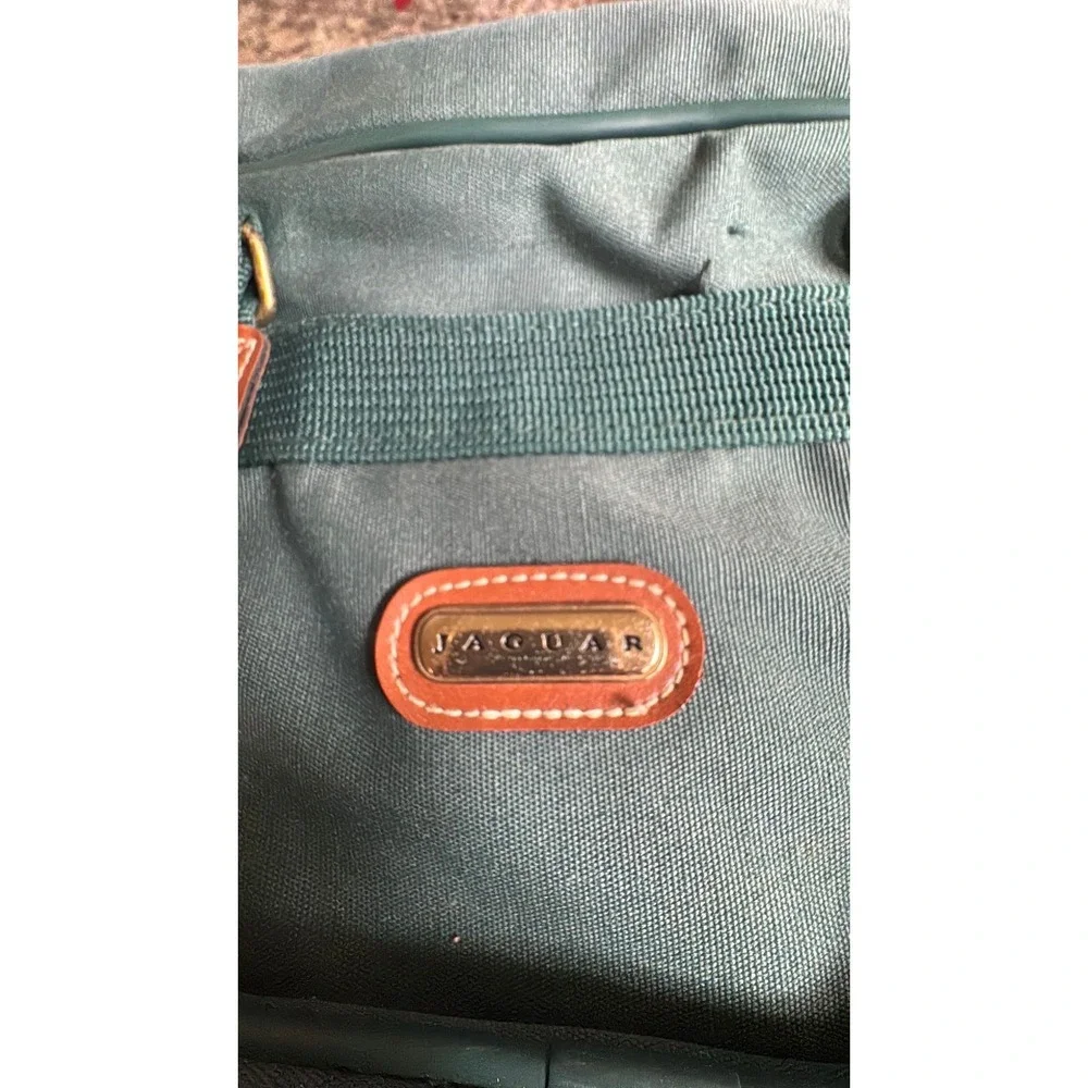 Jaguar Forest Green Canvas Duffel Bag Carry On Travel Weekend Bag Gold Hardware